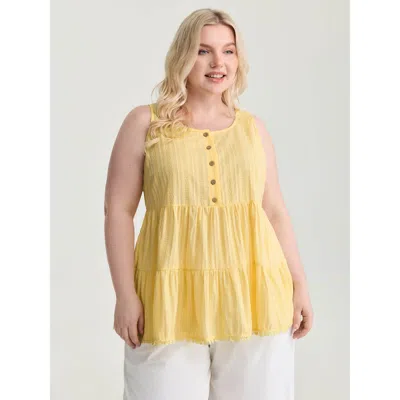 Bloomchic Women's Plus Size Pure Cotton Textured Tiered Tank Top Lightyellow Casual A-line 18-20/2x