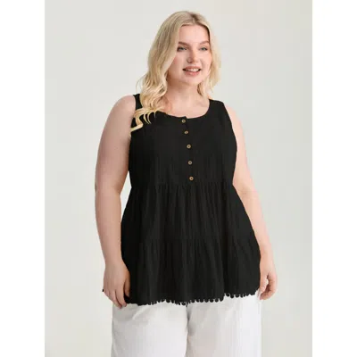 Bloomchic Women's Plus Size Pure Cotton Textured Tiered Tank Top Pureblack Casual A-line 18-20/2x