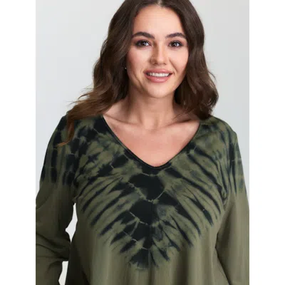 Bloomchic Women's Plus Size Pure Cotton Tie-dye Asymmetrical Hem T-shirt Armygreen Tie-dye Casual Extra Long S