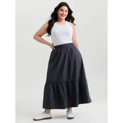 Bloomchic Women's Plus Size Pure Cotton Tiered Wide-waistband Maxi Skirt Midnight Gathered A-line Casual 10/m In Blue