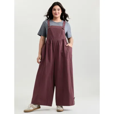 Bloomchic Women's Plus Size Pure Cotton Washed Distressed Adjustable Overall Jumpsuit Burgundy Casual 10/m