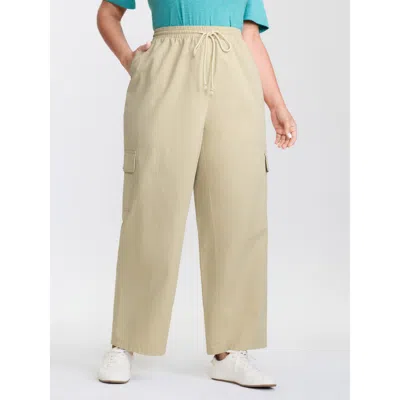 Bloomchic Women's Plus Size Pure Cotton Washed Drawstring Pants Champagne Non Tapered Fit High Rise Casual 18- In Gold
