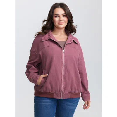 Bloomchic Women's Plus Size Pure Cotton Washed Zipper Jacket Beanpastepowder O-line 12/l