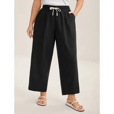 Bloomchic Women's Plus Size Quick-dry Waist Drawstring Straight-leg Pants Black Non Straight Fit Mid Rise Casu