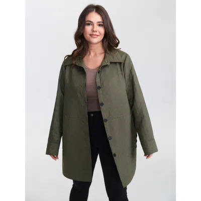 Bloomchic Women's Plus Size Quilted Button-front Solid Coat Armygreen H-line 10/m