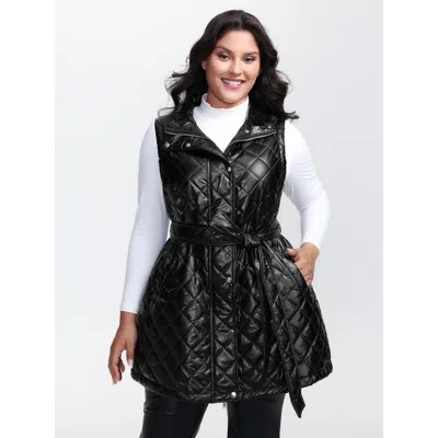 Bloomchic Women's Plus Size Quilted Cotton Waist-tie Vest Black Topstitching 10/m