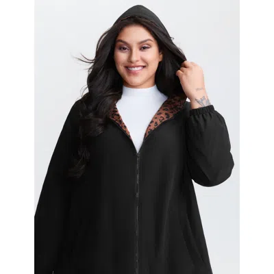 Bloomchic Women's Plus Size Quilted Mixed Material Hooded Jacket Black Patchwork A-line 18-20/2x