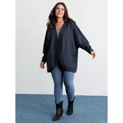 Bloomchic Women's Plus Size Raglan Sleeve Curvy Hem Kimono Indigo Texture T-line 12/l In Purple