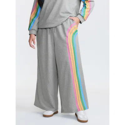 Bloomchic Women's Plus Size Rainbow Print Drawstring Wide-leg Sweatpants Mediumgray Casual 22-24/3x