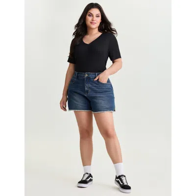 Bloomchic Women's Plus Size Raw Hem Stretchy Straight-leg Denim Shorts Darkindigo Non High Rise Casual 12/l In Purple