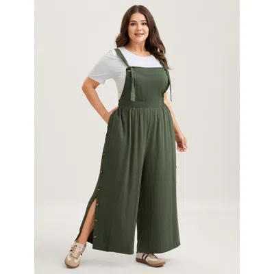 Bloomchic Women's Plus Size Rayon Adjustable Elastic Waist Slit Jumpsuit Armygreen Casual 12/l
