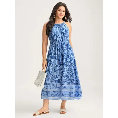 Bloomchic Women's Plus Size Rayon Braided Shoulder Straps Floral Midi Dress Stone Floral Midi Vacation 30/6x In Gray