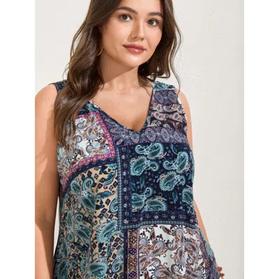 Bloomchic Women's Plus Size Rayon Floral Contrast Collage Tank Top Multicolor Vacation A-line V-neck 10/m