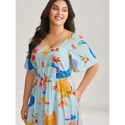 Bloomchic Women's Plus Size Rayon Floral Print Pockets Midi Dress Multicolor Floral Maxi Casual 10/m