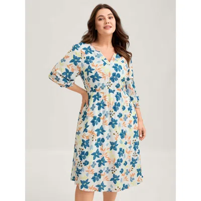 Bloomchic Women's Plus Size Rayon Floral Stretchy Waist Pockets Mini Dress Multicolor Floral Knee Casual 30/6x