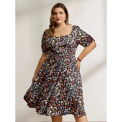 Bloomchic Women's Plus Size Rayon Leopard Print Drape Sleeve Midi Dress Multicolor Animal Motif Midi Elegant G