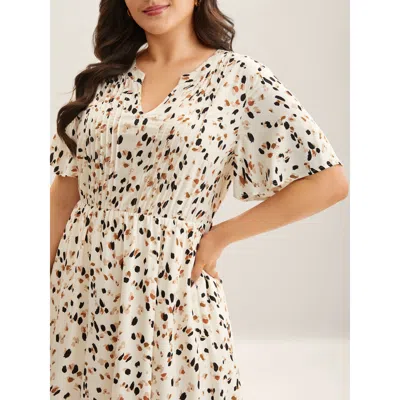 Bloomchic Women's Plus Size Rayon Toothpick Pleat Leopard Print Midi Dress Beige Animal Motif Midi Office Non  In Sand