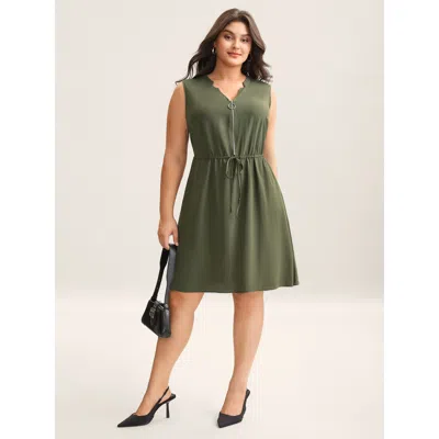 Bloomchic Women's Plus Size Rayon Zipper Front Waist-tie Midi Dress Darkgreen Non Knee Office 26/4x In Green