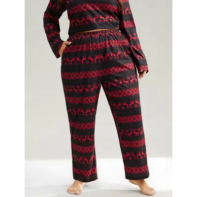 Bloomchic Women's Plus Size Reindeer Print Pocket Elastic Waist Pajama Bottoms Black Colorblock 10/m