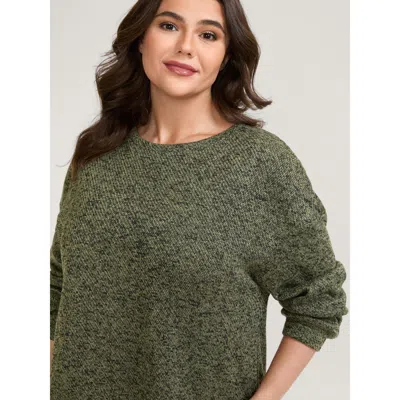 Bloomchic Women's Plus Size Relaxed Fit Split Hem Pullover Armygreen Not Graphics Casual Round Neck 14-16/1x