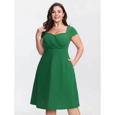 Bloomchic Women's Plus Size Retro Twist Front Back-tie Mini Dress Emerald Non Knee Elegant Tie Knot 30/6x In Green