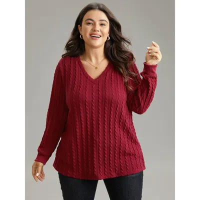 Bloomchic Women's Plus Size Rib Knit Plain Elastic Cuffs Sweatshirt Scarlet Plain Dailywear 10/m In Red