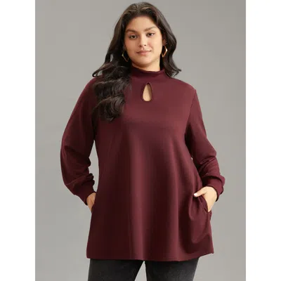 Bloomchic Women's Plus Size Rib Knit Pocket Cut Out Front Sweatshirt Raspberry Plain Dailywear 12/l In Pink