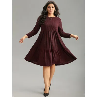 Bloomchic Women's Plus Size Rib Knit Round Neck Ruffle Layered Hem Dress Raspberry Everyday Texture 10/m In Pink