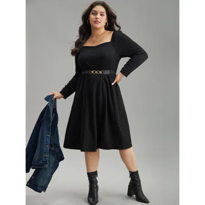 Bloomchic Women's Plus Size Rib Knit Split Side Square Neck Dress Black Dailywear Plain 22-24/3x