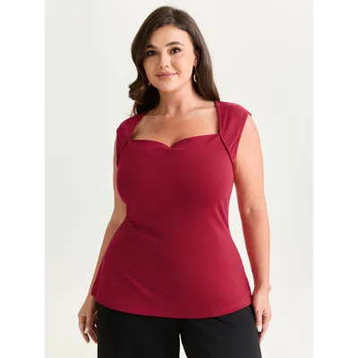 Bloomchic Women's Plus Size Ribbed Cowl Neckline Plain Tank Top Scarlet Elegant Fitted Wrap Square Neck 10/m In Red