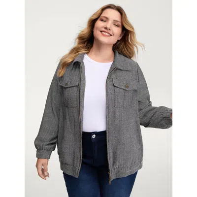 Bloomchic Women's Plus Size Ribbed Texture Chest Flaps Zipper Jacket Multicolor Texture O-line 10/m