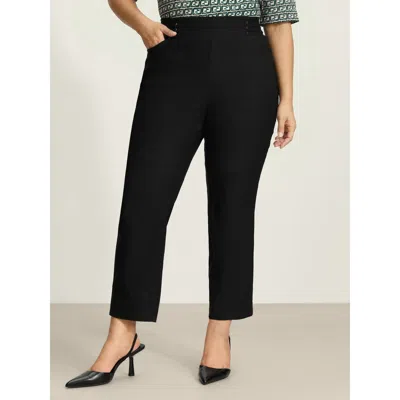 Bloomchic Women's Plus Size Rivets Wide Waistband Stretchy Pants Black Solid Bootcut High Rise Office 10/m
