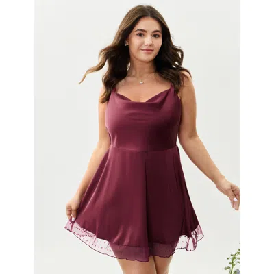 Bloomchic Women's Plus Size Romantic Cowl Neckline Sheer Nightgown Scarlet Sleeveless Mini Cowl Neck 18-20/2x In Red