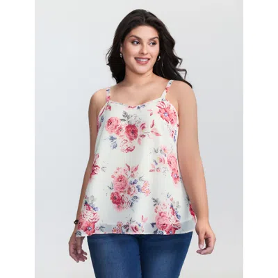 Bloomchic Women's Plus Size Romantic Floral Print Cami Tank Top Originalwhite Casual A-line 12/l