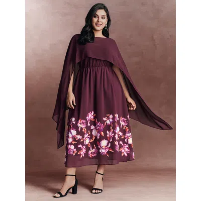 Bloomchic Women's Plus Size Romantic Floral Print Scarf-detail Maxi Dress Deeppurplered Floral Maxi Party 14-1