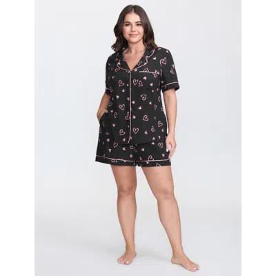 Bloomchic Women's Plus Size Romantic Night Co-ord Pajama Set Black Not Graphics 10/m