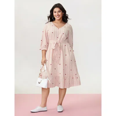 Bloomchic Women's Plus Size Romantic Ruffled Sleeve Pleated Waist Midi Dress Originalwhite Valentine Midi Casu