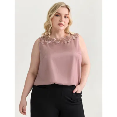 Bloomchic Women's Plus Size Romantic Satin Lace Neckline Blouse Dirtypink Elegant Sleeveless 10/m