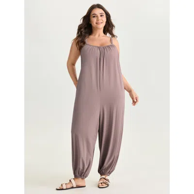 Bloomchic Women's Plus Size Roomy-fit Cuffed Hems Jumpsuit Dustypink Casual Relaxed Fit 10/m In Pink