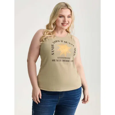 Bloomchic Women's Plus Size Round Neck Beach Mode Tank Top Apricot Casual S-line 10/m In Orange