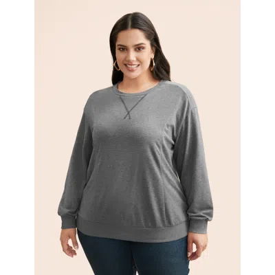 Bloomchic Women's Plus Size Round Neck Stitch Slightly Stretchy Sweatshirt Mediumgray Casual 12/l