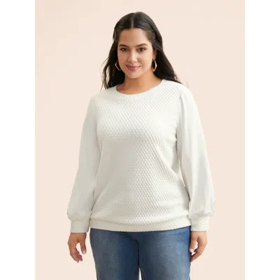 Bloomchic Women's Plus Size Round Neck Texture Patchwork Sweatshirt Opticwhite Everyday 10/m In White