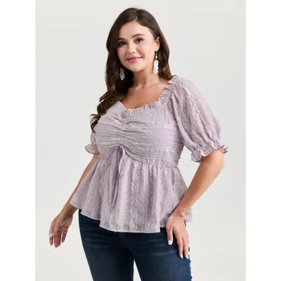 Bloomchic Women's Plus Size Ruched Adjustable Bodice Backless Tie Blouse Lavender Synthetic Texture Elegant Sh In Purple