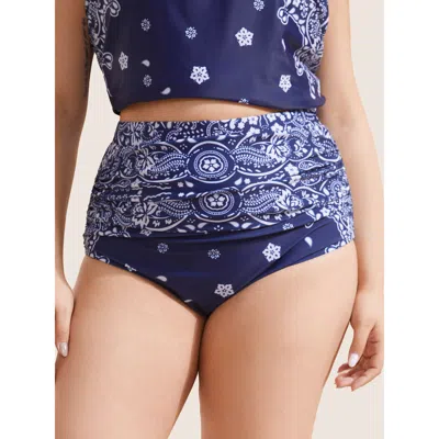 Bloomchic Women's Plus Size Ruched Bandana Print High Rise Swim Bottom Navy Bohemian Print Non 22-24/3x In Blue