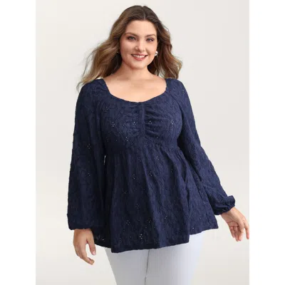 Bloomchic Women's Plus Size Ruched Bodice Lantern Sleeve Knit Top Indigo Extra Long Sleeve Elegant 14-16/1x In Purple