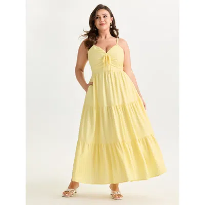 Bloomchic Women's Plus Size Ruched Bodice Tiered Flowy Maxi Dress Lightyellow Solid Maxi Elegant 10/m