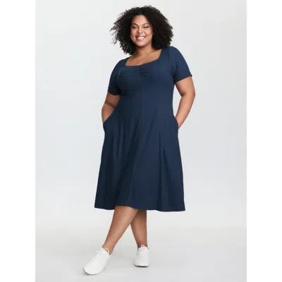 Bloomchic Women's Plus Size Ruched Bust-friendly Square Neckline Midi Dress Indigo Synthetic Texture Midi Casu In Purple