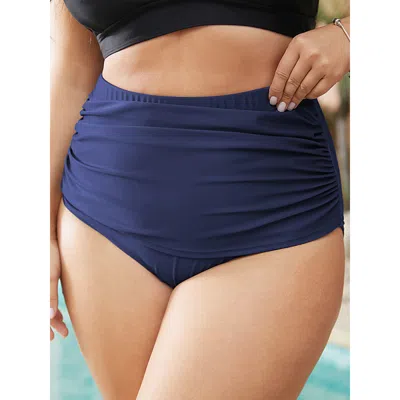 Bloomchic Women's Plus Size Ruched High Waist Bikini Bottom Indigo Plain 30/6x In Purple