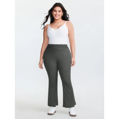 Bloomchic Women's Plus Size Ruched Wide Waistband Flared Leggings Darkgray High Stretch H-line High Rise Casua In Gray