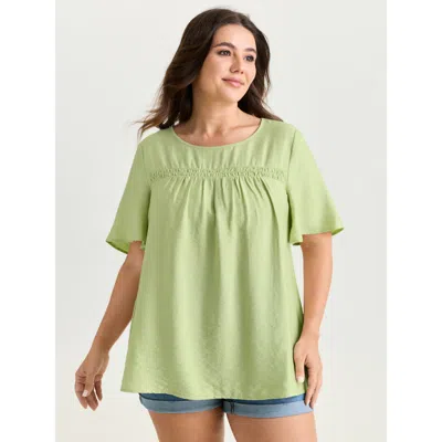 Bloomchic Women's Plus Size Ruffle Sleeve Gathered Round Neck Blouse Lightgreen Casual Short Sleeve 10/m